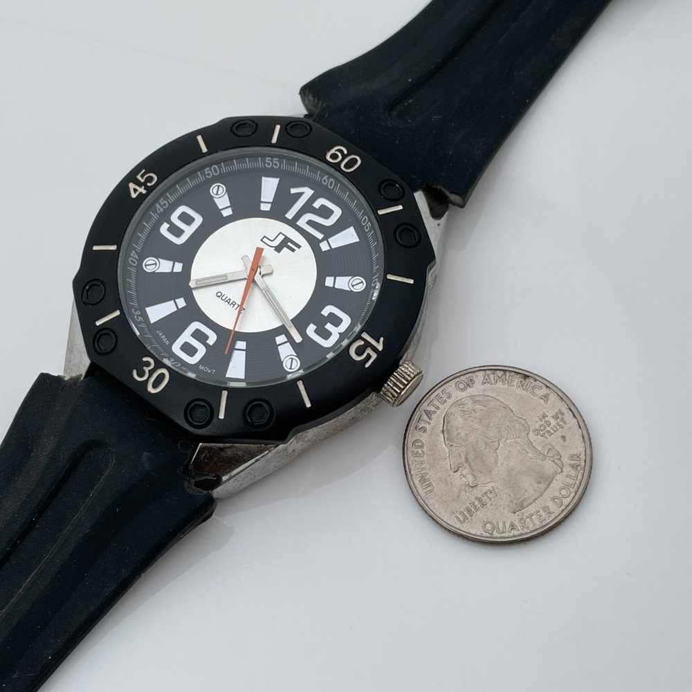 JF J Ferrar Men Watch Black Rubber Band Analog Wrist Watch - Picture 8 of 11